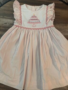 Pink embroidered and smocked  Birthday Cake Dress